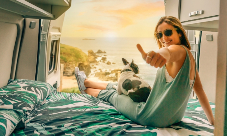 Un toutou heureux devant un office de tourisme souriant : label Destination QUALIDOG, qui récompense les destinations vraiment dog-friendly. Ici, on ne fait pas semblant d’aimer les chiens — on les accueille comme des VIP à quatre pattes, avec infos, bons plans et gamelles à dispo !