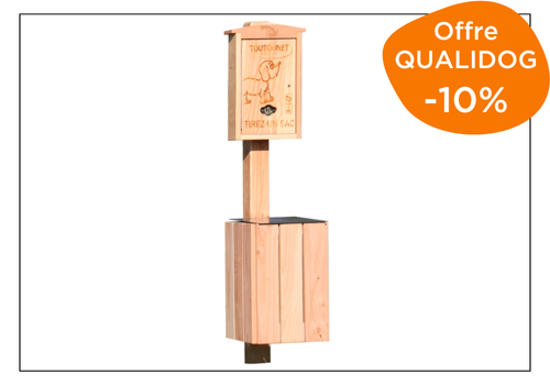 borne hygiène canine avec sacs et poubelle en bois SEPRA